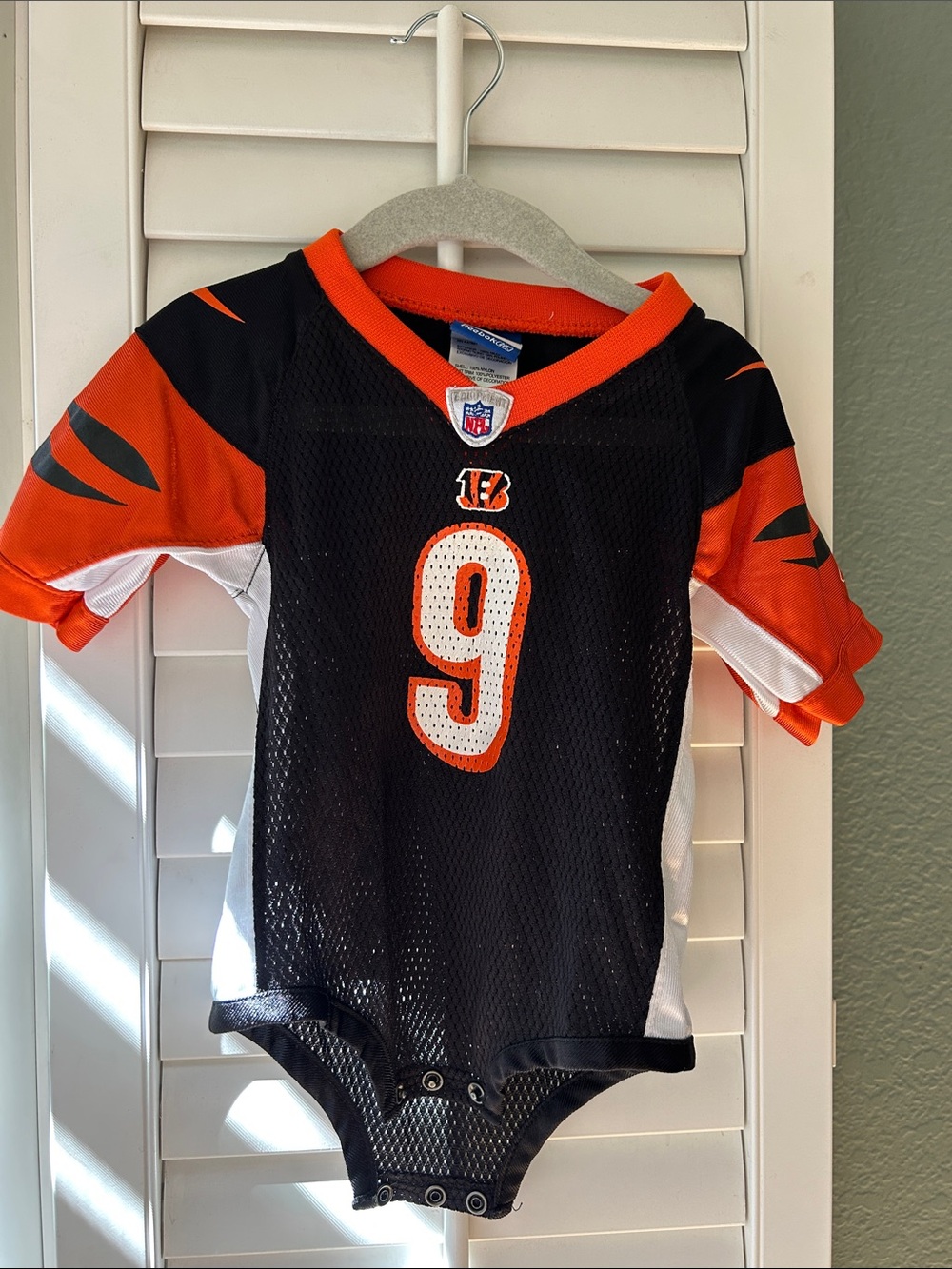Cincinnati Bengals Baby Jersey Bodysuit - Black & Orange #9 Palmer